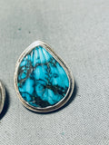 Best Vintage Native American Navajo Mexican Blue Diamond Turquoise Sterling Silver Earrings-Nativo Arts
