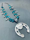 Fab Sterling Shell Native American Navajo Turquoise Silver Squash Blossom Necklace-Nativo Arts