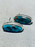 Ric Laselute Vintage Native American Zuni Carico Lake Turquoise Sterling Silver Earrings-Nativo Arts