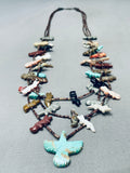 One Of Best Vintage Native American Zuni Turquoise Bird Animal Fetish Sterling Silver Necklace-Nativo Arts