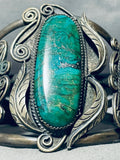 Monstrous Vintage Native American Navajo Green Turquoise Sterling Silver Leaf Bracelet-Nativo Arts