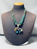 Stellar Vintage Signed Native American Navajo Inlay Jet Turquoise Cosmic Bear Necklace-Nativo Arts