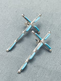 Long Cross Vintage Native American Zuni Needle Turquoise Sterling Silver Earrings-Nativo Arts