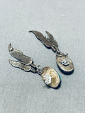 Brilliant Vintage Native American Navajo Morenci Turquoise Sterling Silver Feather Earrings-Nativo Arts