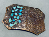 Outstanding Vintage Native American Navajo Inlay Turquoise Cluster Copper Large Buckle-Nativo Arts