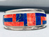 6.5 Inch Wrist Vintage Navajo Spiny Oyster Lapis Sterling Silver Bracelet-Nativo Arts