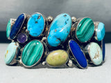 Dazzling Vintage Signed Native American Zuni Morenci Royston Turquoise Lapis Silver Bracelet-Nativo Arts