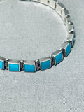 Rare Vintage Native American Navajo Sleeping Beauty Turquoise Square Cut Silver Link Bracelet-Nativo Arts