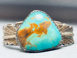 Leaf And Royston Turquoise Vintage Native American Navajo Sterling Silver Bracelet-Nativo Arts