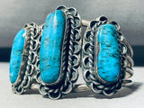 Blue Diamond Turquoise!! Vintage Native American Navajo Sterling Silver Bracelet-Nativo Arts