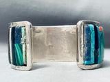 Native American 6 Inch Wrist Vintage Navajo Inlay Turquoise Sterling Silver Bracleet Cuff-Nativo Arts