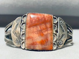 Rare Red Rock!! Vintage Native American Navajo Petrified Wood Sterling Silver Bracelet-Nativo Arts