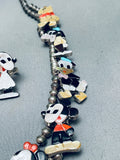 Mickey Mouse Vintagew Native American Zuni Turquoise Sterling Silver Squash Blossom Necklace-Nativo Arts