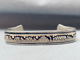 Detailed Hand Carved Vintage Native American Navajo Sterling Silver Gold Bracelet-Nativo Arts
