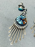 One Of The Finest Vintage Zuni Turquoise Inlay Sterling Silver Earrings-Nativo Arts