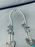 So Cute!! Native American Navajo Dragonfly Sterling Silver Turquoise Squash Blossom Necklace-Nativo Arts