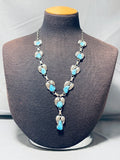 Blue Wind Turquoise!!! Vintage Native American Navajo Sterling Silver Fan Necklace-Nativo Arts
