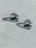 Valentines Vintage Native American Zuni Blue Gem Turquoise Sterling Silver Heart Earrings-Nativo Arts