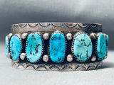 Heavy Vintage Native American Navajo Blue Turquoise Sterling Silver Wstamped Bracelet-Nativo Arts