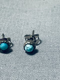 Native American Cute Petite Vintage Older Spiderweb Turquoise Sterling Silver Earrings Old-Nativo Arts