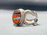 Signed Detailed Vintage Zuni Shell Opal Sterling Silver Ring-Nativo Arts