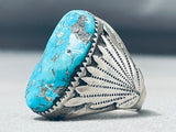 Robert Leekya Native American Zuni Channel Sleeping Beauty Turquoise Sterling Silver Ring-Nativo Arts