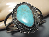 Tremendous Vintage Native American Navajo Pilot Mountain Turquoise Sterling Silver Bracelet-Nativo Arts