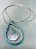 Les Baker Rare Vintage Native American Navajo Turquoise Heishi Sterling Silver Teardrop Necklace-Nativo Arts