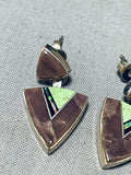 Signed Vintage Native American Navajo Gaspeite Synthetic Opal Sterling Silver Earrings-Nativo Arts