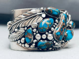 Chunky Morenci Turquoise Vintage Native American Navajo Sterling Silver Bracelet Cuff-Nativo Arts