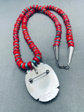 Coral Mudhead Dancer Native American Zuni Turquoise Inlay Sterling Silver Necklace-Nativo Arts