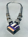Important Vintage Native American Navajo Ray Tracey Sterling Silver Inlay Necklace-Nativo Arts