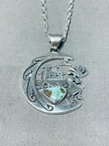 Rare Native American Navajo Signed Royston Turquoise Sterling Silver Kokopelli Necklace-Nativo Arts