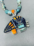 Inlay Bear Native American Navajo Turquoise Sterling Silver Bear Necklace-Nativo Arts