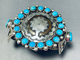 Important Vintage Native American Navajo Basket Sterling Silver Turquoise Bracelet, Heavy-Nativo Arts