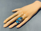 Superior Vintage Native American Navajo 2 Turquoise Mountain Sterling Silver Ring-Nativo Arts