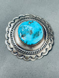 Rare Circular Vintage Native American Navajo Deep Blue Turquoise Sterling Silver Concho Pin-Nativo Arts
