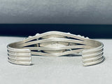 Striking Signed Native American Navajo Royston Turquoise Sterling Silver Leaves Bracelet-Nativo Arts