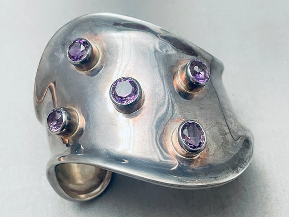 Huge Vintage Southwest Amethyst Sterling Silver Bracelet-Nativo Arts