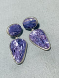 The Best Vintage Native American Navajo Charoite Sterling Silver Signed Earrings-Nativo Arts