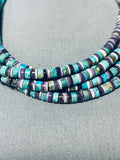 Native American One Of Most Unique Santo Domingo Turquoise Hiehsi Shell Sterling Silver Necklace-Nativo Arts