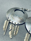 Awesome Vintage Native American Navajo Handcarved Sterling Silver Feather Pendant Earrings-Nativo Arts