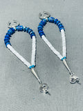 Unique Native American Navajo Lapis Mother Of Pearl Sterling Silver Naja Earrings-Nativo Arts
