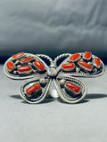 One Of The Best Native American Navajo Coral Sterling Silver Butterfly Ring-Nativo Arts