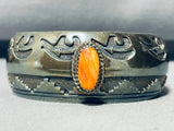 Kirb Nez Vintage Native American Navajo Orange Shell Sterling Silver Bracelet-Nativo Arts