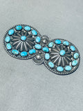 Elegant Vintage Native American Navajo Blue Gem Turquoise Sterling Silver Pin-Nativo Arts