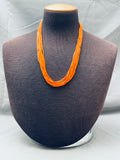 Wonderful Native American Navajo Orange Spiny Oyster Sterling Silver Necklace-Nativo Arts