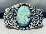 Highly Detailed Vintage Native American Navajo #8 Turquoise Sterling Silver Bracelet Cuff-Nativo Arts