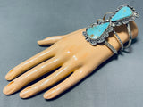 Majestic Native American Navajo Signed 2 Kingman Turquoise Sterling Silver Bracelet-Nativo Arts