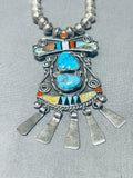 One Of The Finest Vintage Native American Zuni Turquoise Inlay Sterling Silver Necklace-Nativo Arts